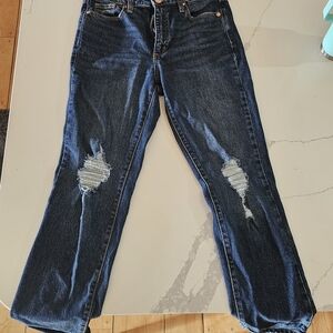 Universal Thread Dark Blue Distressed Straight Leg Jeans